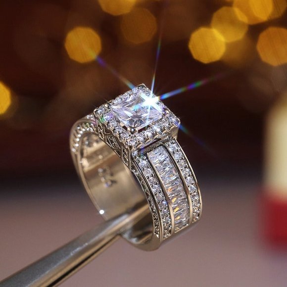 Size 5 NEW 3ct Square Diamond Engagement Wedding Ring Band 925 Sterling Silver 3